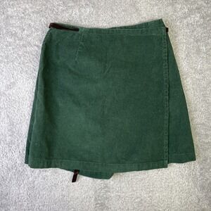 Vintage Made in USA Ivy Collectibles Corduroy Wrap Midi Skirt Green Sz 24x18